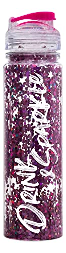 Goodtimes Drink & Sparkle Glitzer Trinkflasche 500ml Transparent Pink mit Verschluss für Kinder, Sport, Schule, Mint von Goodtimes