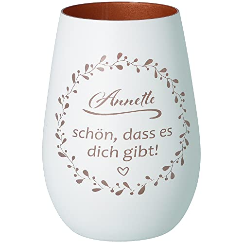 Goodtimes Windlicht Schön, DASS es Dich gibt mit individuellem Namen Weiß & Bronze von Goodtimes