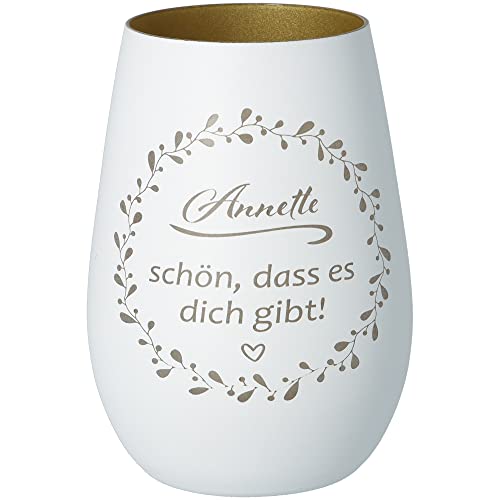 Goodtimes Windlicht Schön, DASS es Dich gibt mit individuellem Namen Weiß & Gold von Goodtimes