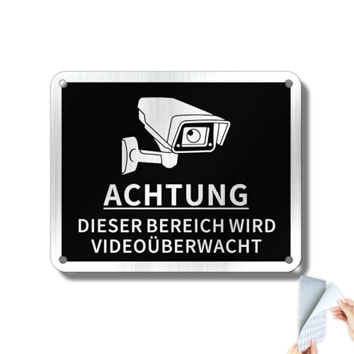 Goodvia Achtung Videoüberwachung Schild alu Selbstklebend 15x12 cm, mit Vorgebohrte Löcher für Fenstern und Wänden oder Zaun 1 Stück von Goodvia