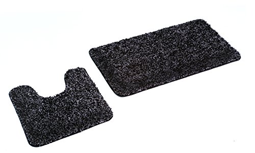 GOODWAY 2-teiliges Badematten Set, Badteppich, Badvorleger Bahama schwarz meliert mit Ausschnitt │Super weich, rutschfest, für Fußbodenheizung geeignet von Goodway