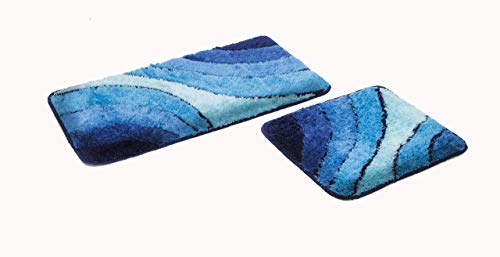 Goodway 2-teiliges Badematten Set Wave, blau │ Größe: 50x90cm, 50x45cm │rutschhemmend, waschmaschinenfest von Goodway