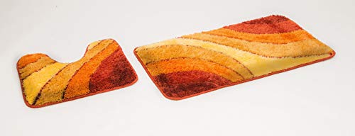 GOODWAY 2 Teiliges Badematten Set, Badteppich, Badvorleger Wave Terra mit Ausschnitt │rutschfest, Waschmaschinenfest, für Fußbodenheizung geeignet von Goodway