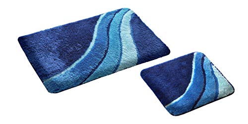 GOODWAY 2 Teiliges Badematten Set, Badteppich, Badvorleger Kiel blau │Mikrofaser, rutschhemmend, waschmaschinenfest von Goodway