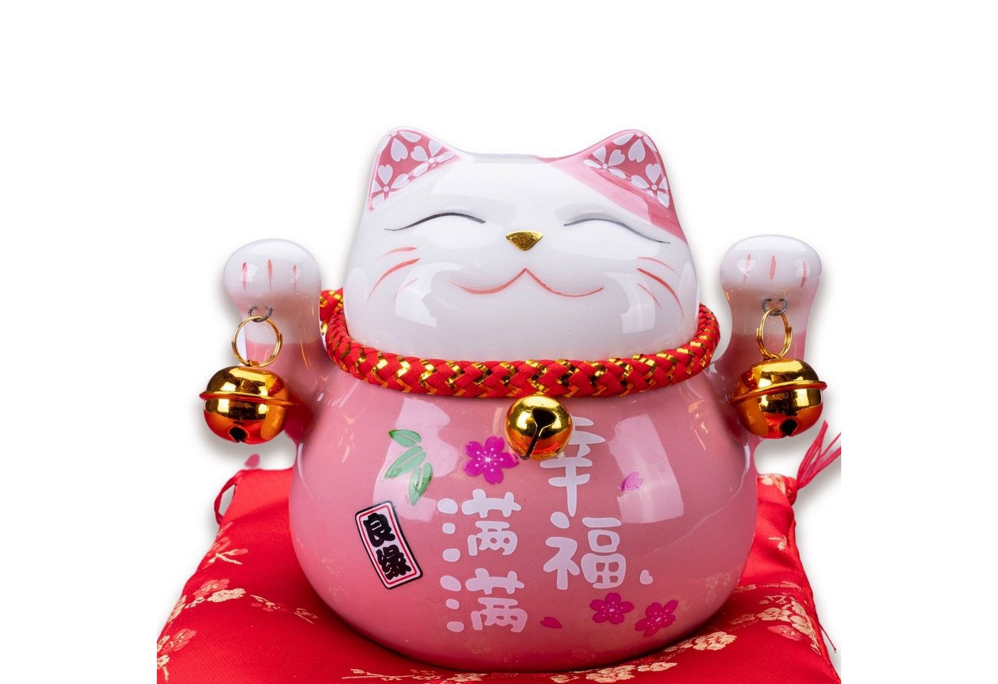 Goodwei Dekofigur Maneki-neko Spardose mit zwei Glocken (rosa, 12 cm) (1 St), Traditioneller japanischer Glücks-Talisman von Goodwei