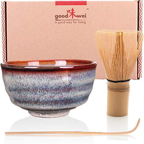 Goodwei Matcha Set mit Matcha Schale aus Keramik, Matchabesen und Bambuslöffel | Geschenkset für Einsteiger (Uji) von Goodwei