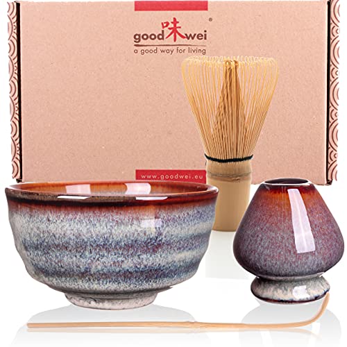 Goodwei Japanisches Matcha-Set mit Besenhalter, 4-teilig (Uji), Keramik, 180 ml von Goodwei