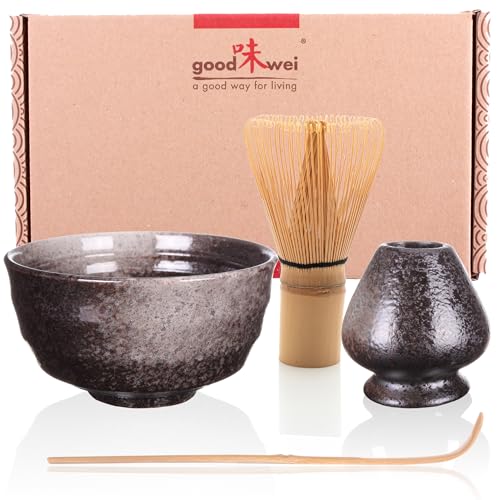 Goodwei Matcha Set mit Matcha Besen, Matcha Schale und Besenhalter aus Keramik | Geschenkset (Goma) von Goodwei