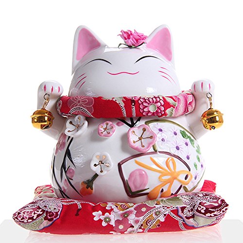 Goodwei Maneki-Neko Glückskatze als Spardose, Winkekatze aus feinem Porzellan (M) von Goodwei