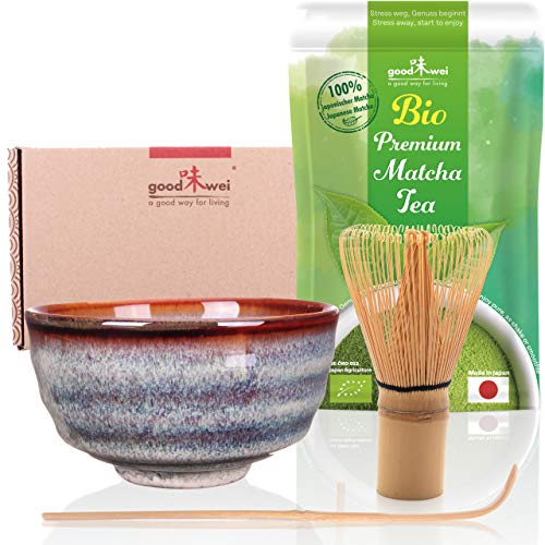 Goodwei Matcha Tee Starter-Set mit japanischem Bio Matcha (Uji), Keramik, 180 ml von Goodwei