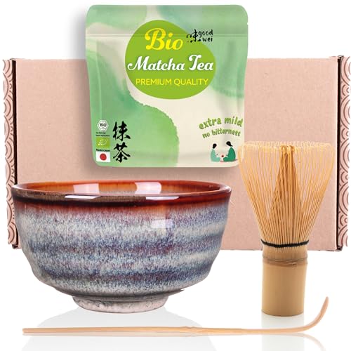 Goodwei Matcha Set mit Matcha Besen, Matcha Schale aus Keramik und BIO Matcha Tee aus Japan | Geschenkset (Uji) von Goodwei
