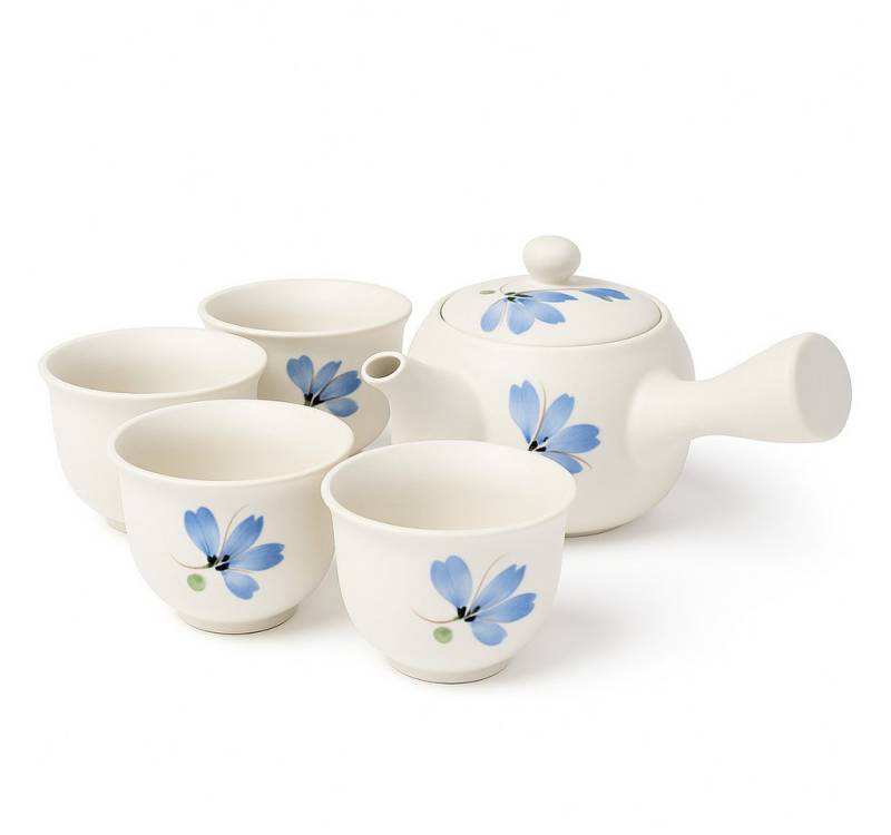 Goodwei Teeservice Japanisches Kyusu Teeset „Rindō“ – Seitengriffkanne mit Sieb, 4 Tassen (5-tlg), 4 Personen, Keramik von Goodwei
