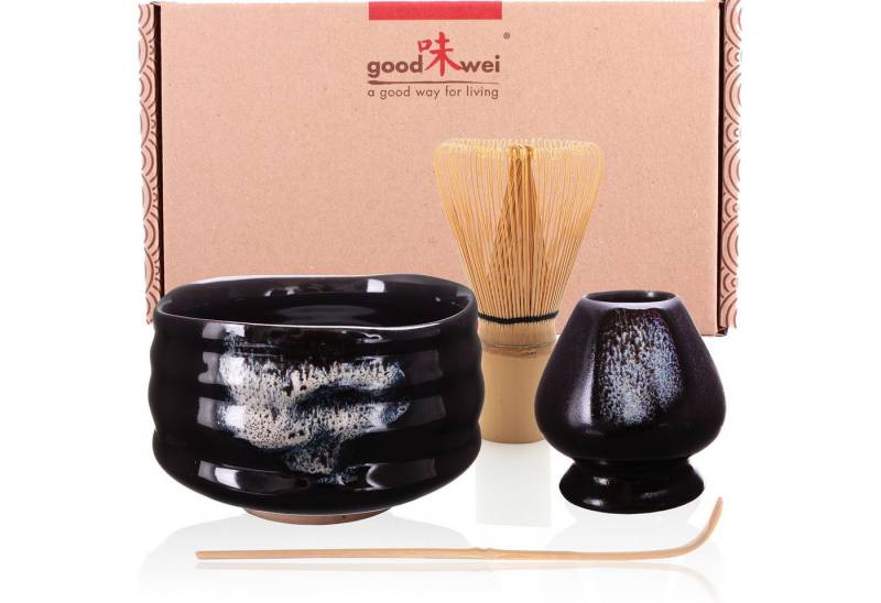 Goodwei Teeschale Matcha-Set "Burashi" 120 mit Teeschale, Matchabesen und Besenhalter, Keramik von Goodwei