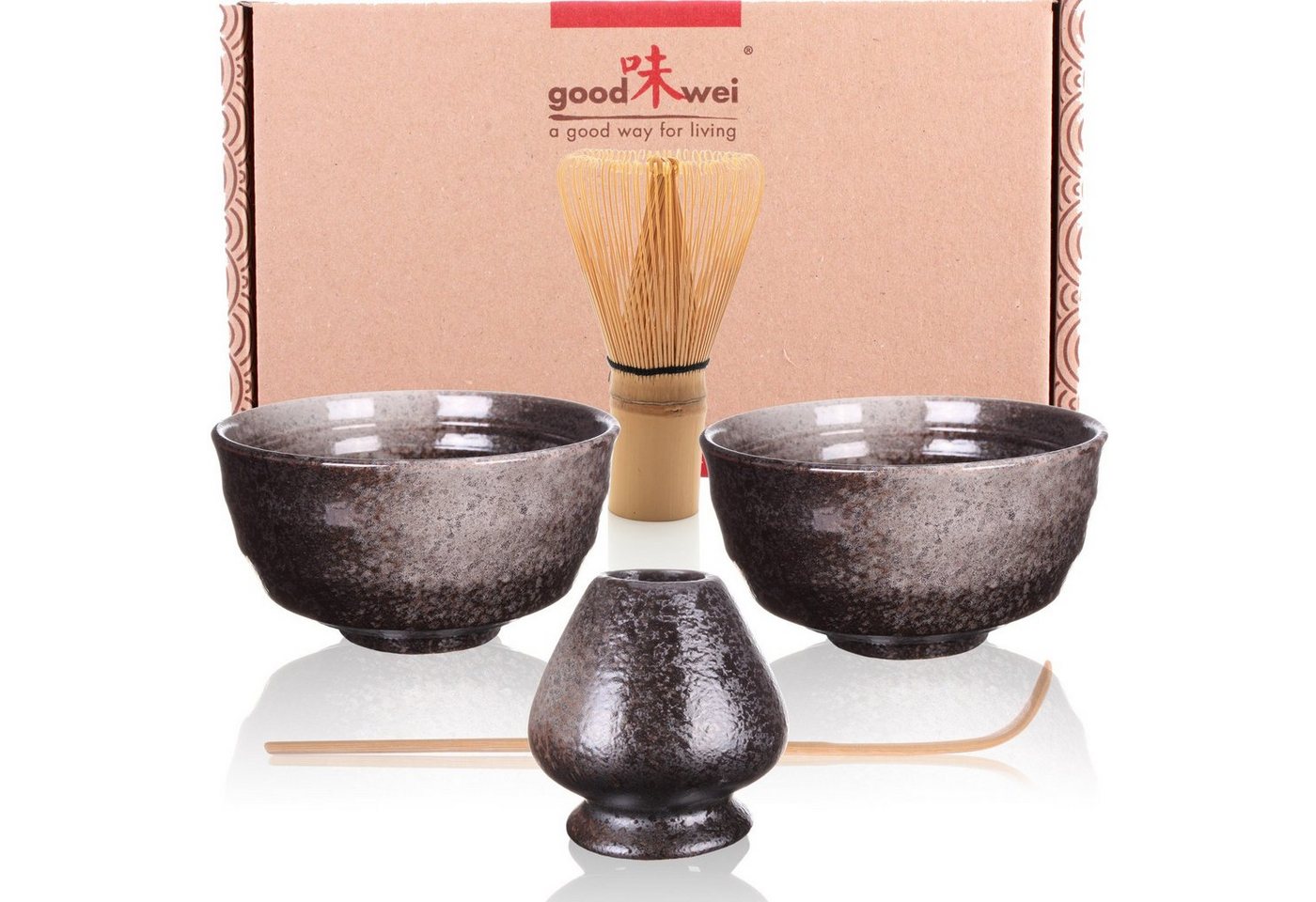 Goodwei Teeservice Matcha-Set Goma" Duo mit 2 Teeschalen, Matchabesen und Besenhalter (5-tlg), 1 Personen, Keramik" von Goodwei