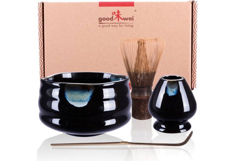 Goodwei Teeservice Matcha-Set "Kuro" 80 Black mit Teeschale, Matchabesen und Besenhalter (4-tlg), 1 Personen, Keramik von Goodwei