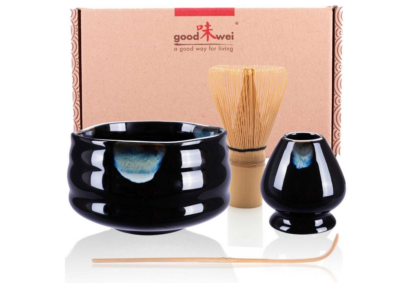 Goodwei Teeservice Matcha-Set Kuro" 80 White mit Chasentate (4-tlg), 1 Personen, Keramik" von Goodwei