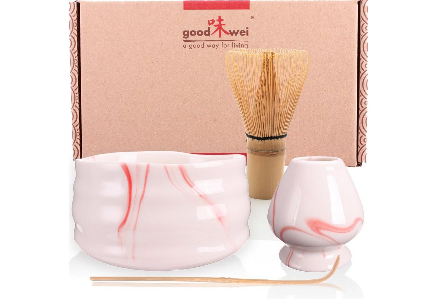 Goodwei Teeservice Matcha-Set Pink Marmor" 80 mit Teeschale, Matchabesen und Besenhalter (4-tlg), 1 Personen, Keramik" von Goodwei