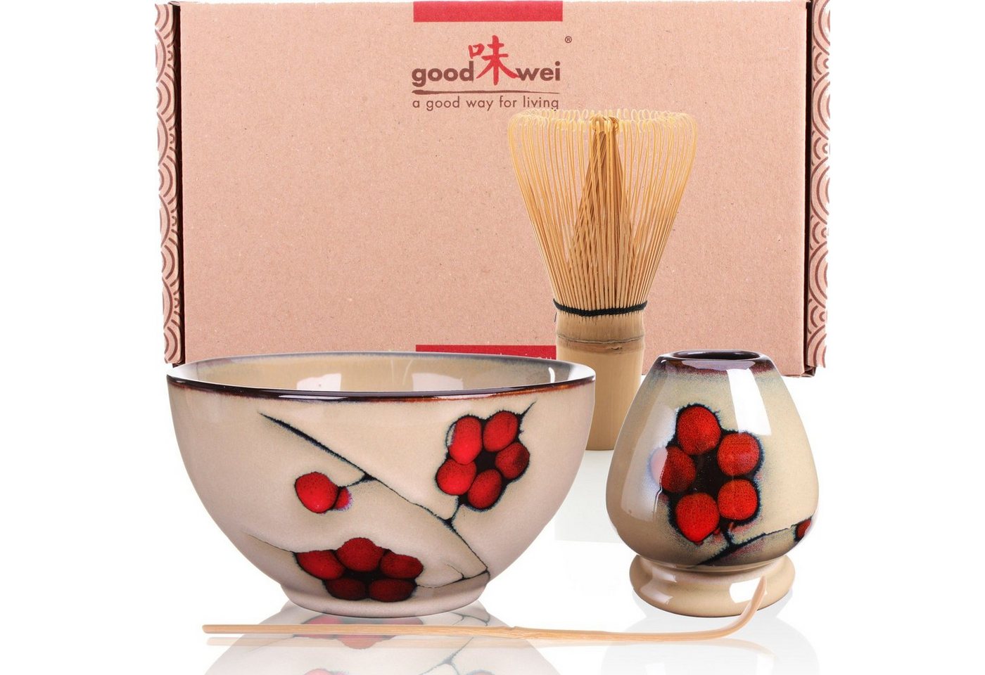 Goodwei Teeservice Matcha-Set Plum" 80 mit Teeschale, Matchabesen und Besenhalter (4-tlg), 1 Personen, Keramik" von Goodwei