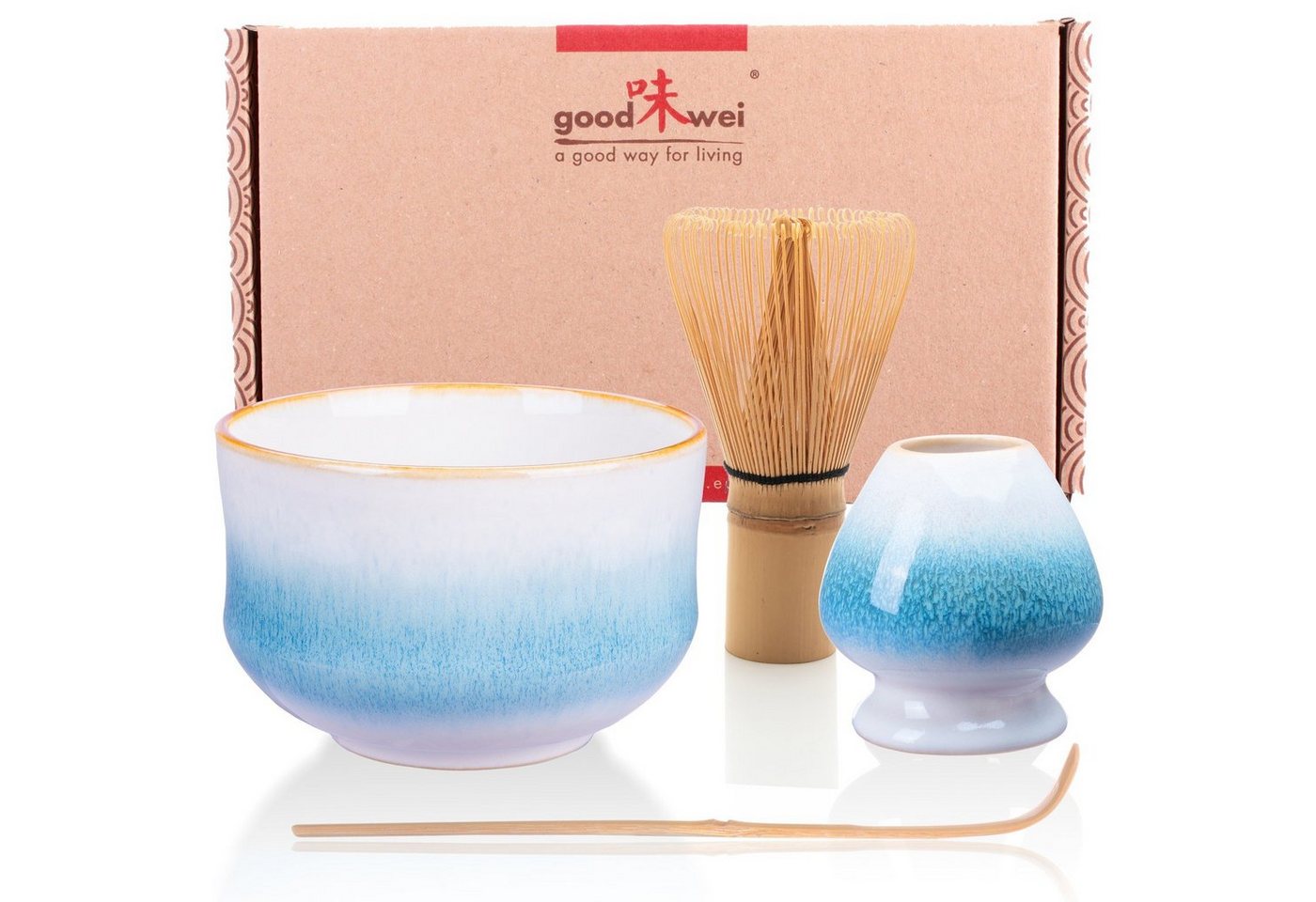 Goodwei Teeservice Matcha-Set Rindō" 80 mit Teeschale, Matchabesen und Besenhalter (4-tlg), 1 Personen, Keramik" von Goodwei