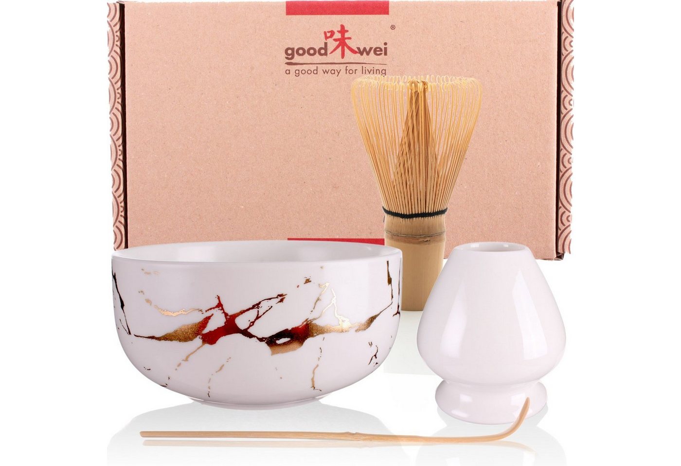 Goodwei Teeservice Matcha-Set White Marmor" 80 mit Chasentate (4-tlg), 1 Personen, Keramik" von Goodwei