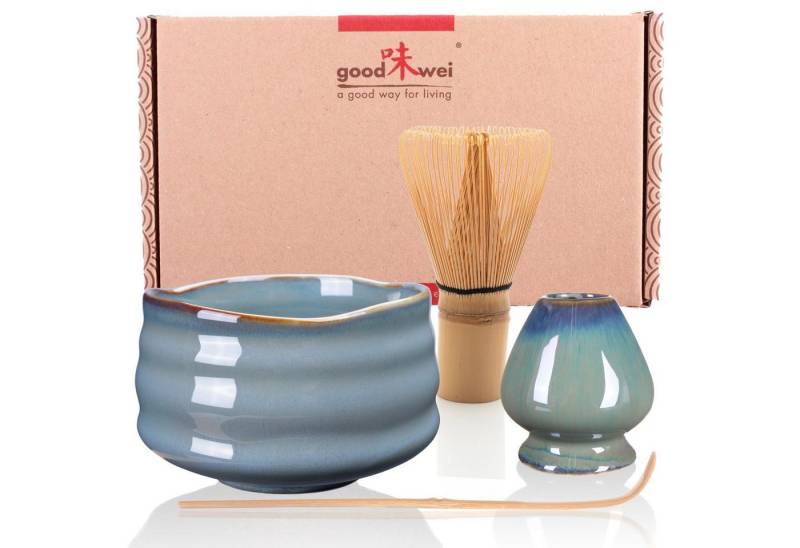 Goodwei Teeservice Matcha Teezeremonie Set "Menouseki" mit Schale, Besen und Besenhalter (4-tlg), 1 Personen, Keramik von Goodwei