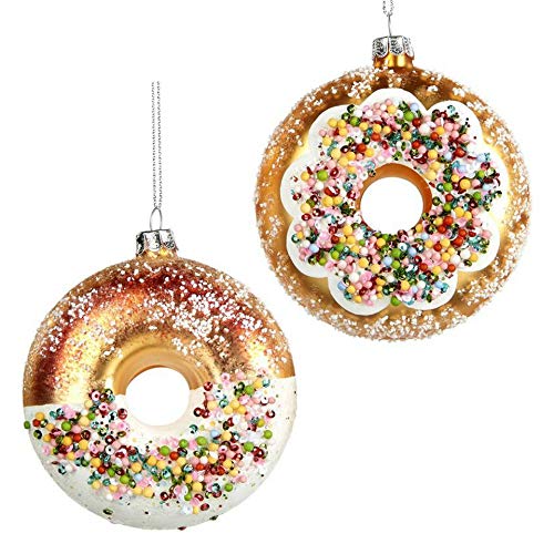 Goodwill Sweet Christmas Donuts Hand Blown American Mottoparty Glas Ball Deko 15 Zentimeter – verziert Gold Set von 2 von Goodwill