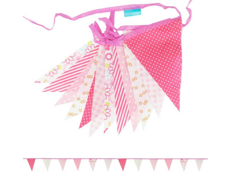 Goodymax Hängedekoration Wimpelkette Polyester Stoff mit Muster / Blumen Streifen Punkte, 12 Wimpel á 14 x 20 cm von Goodymax