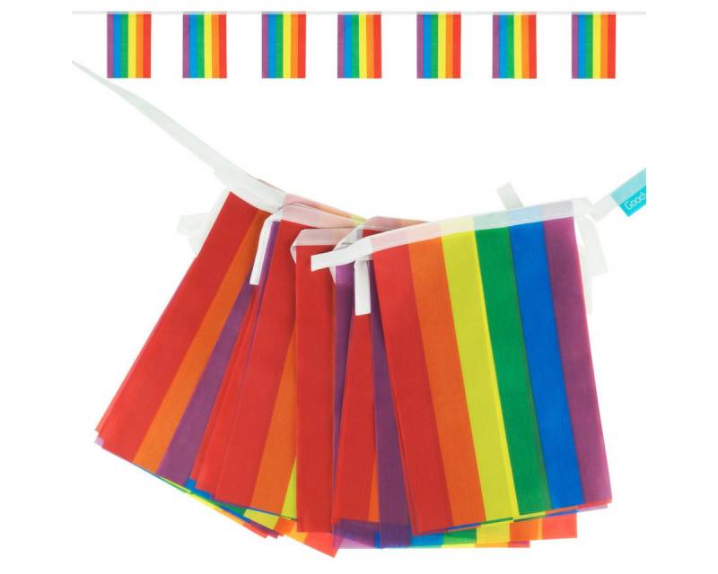 Goodymax Hängedekoration Wimpelkette Regenbogen Streifen Polyester-Stoff (14 x 20 cm / 7 Meter lang, 1 Wimpelkette), 25 Wimpel von Goodymax