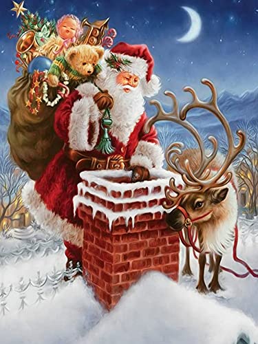 Goofong Diamond Painting Weihnachtsmann Bilder kits set, Full Runde Diamant painting Schornstein Kit mit Vollbohrer, Strasssteine, Kreuzstich, Mosaik Gemälde - Home Wand Dekor - 30x40 cm von Goofong