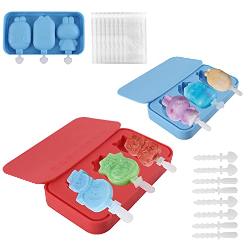 Goomp Eisformen mit Stäbchen, Eisform mit Deckel, Obst- und Tierform, niedlich, hausgemachte Stieleisform mit Griff, für selbstgemachte Eis, Eis, Bar, 2 Stück von Goomp