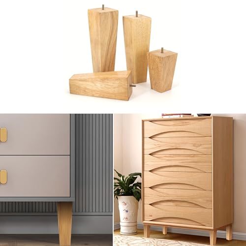Goomp Möbelfüße Holz 20cm,4 Stück Möbelfüße Holz Eiche Möbelfuß Sofa Beine Beine für Kommode Tischbeine Vierkant Möbelbeine mit Montageplatten Schrauben und Fußpolster für Bett,Sessel,Schrank von Goomp