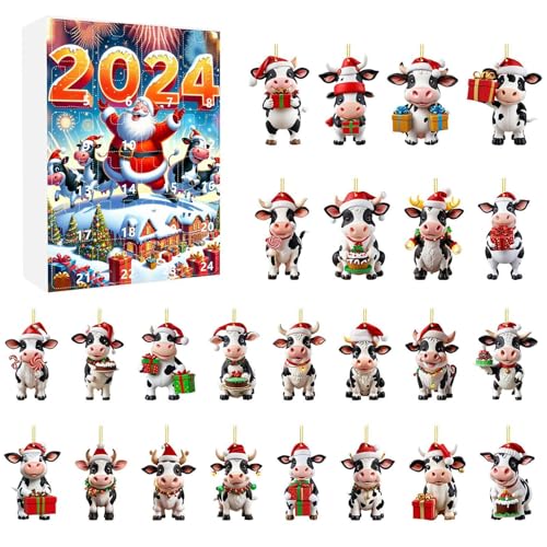 Goowafur Kalender Adventsschmuck, 24 Türchen Hängbare Kuh Deko Countdown Kalender, 2D Acryl Wohnkultur Für Festtage Veranstalter Schulaktivitäten Familienzeit Kinder Pädagogen von Goowafur