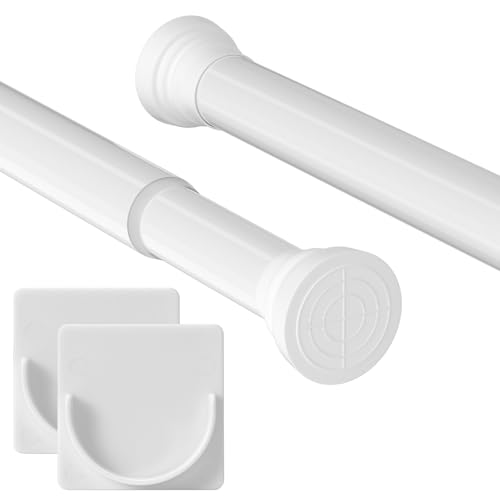 GOOWIN 1 Stück Gardinenstange, 61–87 cm Gardinenstange Ohne Bohren, Metall Ausziehbar Spannstange Teleskopstange für Badezimmer, Kleiderschrank, Fenster (Weiß) von Goowin