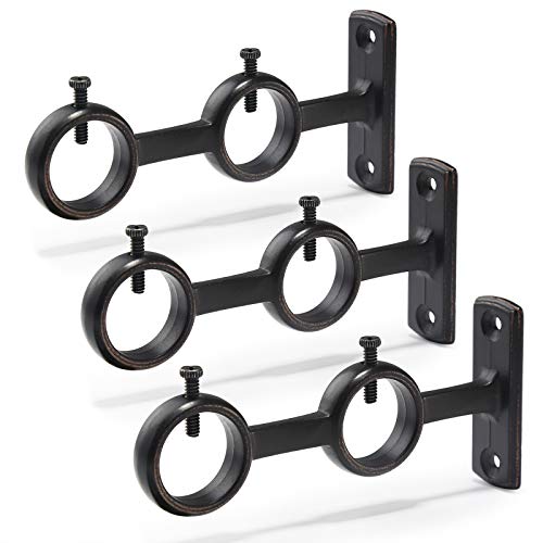 Goowin Gardinenstangen-Halterung, 2 Stück Doppel-Gardinenstangenhalter, Doppelstangenhalterungen, Haken für Wohnzimmer, Schlafzimmer, Gardinenstangen (schwarz) (3pcs) von Goowin