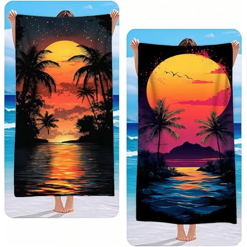 Strandtuch Microfaser Badetuch Groß 2 Set XXL Strandtücher 80x180 cm, Schnelltrocknendes Strandhandtuch Sonnenuntergang Microfaser Handtücher Kompakt und Sandfest, Leicht Stranddecke Damen See G-2481 von Gooxehuu
