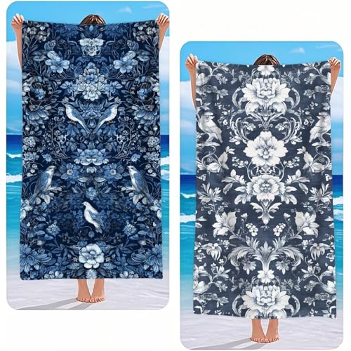 Strandtuch XXL 2er Set Blau Mikrofaser Handtuch Groß 70x140 cm Microfaser Handtücher Kompakt Sandfest, Blume Leicht und Chnelltrocknend Saunahandtuch, Reisetuch als Strandlaken, Strand & Pool G-2412 Strandtuch XXL 2er Set Blau Mikrofaser Handtuch Groß 70x140 cm Microfaser Handtücher Kompakt Sandfest, Blume Leicht und Chnelltrocknend Saunahandtuch, Reisetuch als Strandlaken, Strand & Pool G-2412 von Gooxehuu