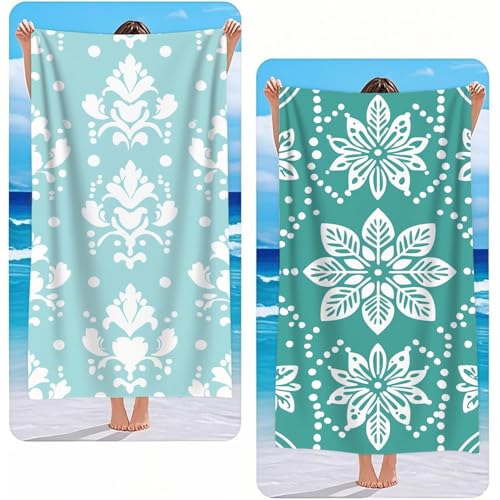 Strandtuch XXL 2er Set Blau Mikrofaser Handtuch Groß 90x200 cm Microfaser Handtücher Kompakt Sandfest, Blume Leicht und Chnelltrocknend Saunahandtuch, Reisetuch als Strandlaken, Strand & Pool G-2297 von Gooxehuu