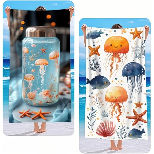 Strandtuch XXL 2er Set Qualle Mikrofaser Handtuch Groß 90x200 cm Microfaser Handtücher Kompakt und Sandfest, Seestern Chnelltrocknend Saunahandtuch, Reisetuch als Strandlaken, Strand & Pool G-2627 Strandtuch XXL 2er Set Qualle Mikrofaser Handtuch Groß 90x200 cm Microfaser Handtücher Kompakt und Sandfest, Seestern Chnelltrocknend Saunahandtuch, Reisetuch als Strandlaken, Strand & Pool G-2627 von Gooxehuu