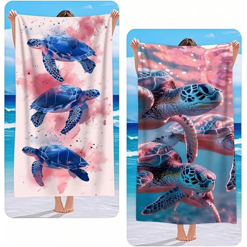 Strandtuch XXL 2er Set Rosa Mikrofaser Handtuch Groß 220x100 cm Microfaser Handtücher Kompakt Sandfest, Meeresschildkröten Leicht und Chnelltrocknend Saunahandtuch, Reisetuch als Strandlaken, G-2288 von Gooxehuu