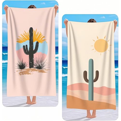 Strandtuch XXL 2er Set Rosa Mikrofaser Handtuch Groß 70x140 cm Microfaser Handtücher Kompakt Sandfest, Kaktus Leicht und Chnelltrocknend Saunahandtuch, Reisetuch als Strandlaken, Strand & Pool G-2599 von Gooxehuu