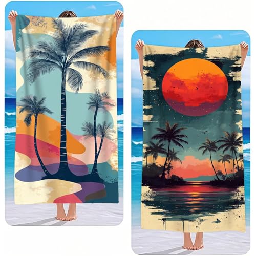 Strandtuch XXL 2er Set Sonnenuntergang Mikrofaser Handtuch Groß 220x100 cm Microfaser Handtücher Kompakt und Sandfest, Chnelltrocknend Saunahandtuch, Reisetuch als Strandlaken, Strand & Pool G-2453 von Gooxehuu