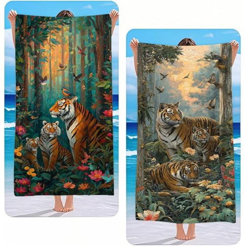 Strandtuch XXL 2er Set Wald Mikrofaser Handtuch Groß 70x140 cm Microfaser Handtücher Kompakt Sandfest, Tiger Leicht und Chnelltrocknend Saunahandtuch, Reisetuch als Strandlaken, Strand & Pool G-2533 Strandtuch XXL 2er Set Wald Mikrofaser Handtuch Groß 70x140 cm Microfaser Handtücher Kompakt Sandfest, Tiger Leicht und Chnelltrocknend Saunahandtuch, Reisetuch als Strandlaken, Strand & Pool G-2533 von Gooxehuu