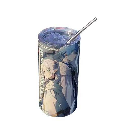 Frieren Thermobecher Anime Frieren: Beyond Journey's End Becher aus Edelstahl Wasserflasche mit Strohhalm Schule/Büro Kaffee Flasche 420ML von Gooyeh