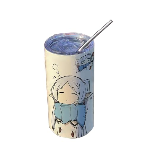 Frieren Becher Thermobecher Anime Frieren: Beyond Journey's End Tasse aus Edelstahl Wasserflasche mit Strohhalm Schule/Büro Kaffee Flasche 420ML von Gooyeh