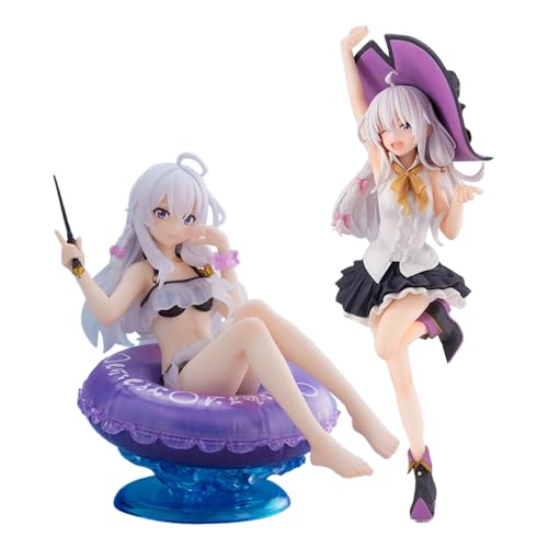 Gooyeh 2pcs Elaina Figur Wandering Witch: The Journey of Elaina Anime Figur Elaina Charakterfigur Modell mit Schwimmring Sammlerstück Ornamente Desktop Dekoration 10CM von Gooyeh