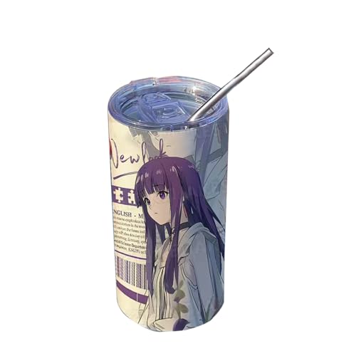 Frieren Thermobecher Anime Frieren: Beyond Journey's End Becher aus Edelstahl Wasserflasche mit Strohhalm Schule/Büro Kaffee Flasche 420ML von Gooyeh