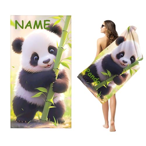 Goplnma Personalisiert Panda Strandtuch mit Namen, 3D Personalisierte Mikrofaser Strandtuch Groß 70x140cm Badetuch Cartoon Panda Strandtücher Panda für Strand (90 x 180 cm,1) von Goplnma