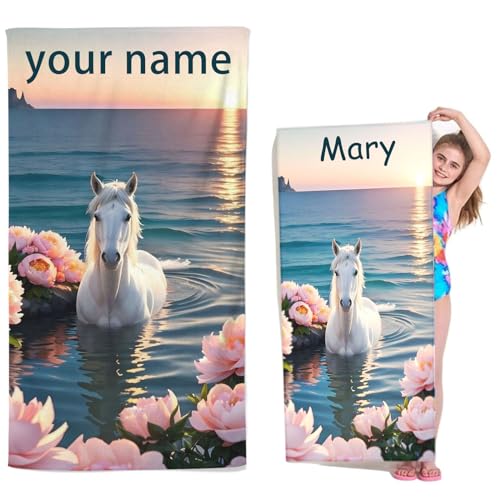 Goplnma Personalisiert Pferd Strandtuch mit Namen, Personalisierte Mikrofaser Strandtuch Groß 70x140cm Badetuch Pferd Motiv Strandtücher Pferd für Strand (80 x 150 cm,1) von Goplnma