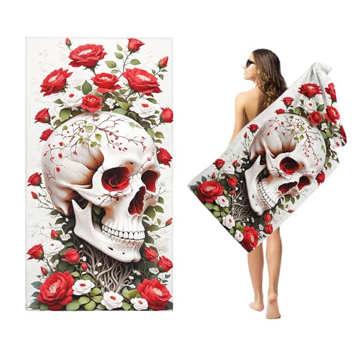 Goplnma Totenkopf Handtücher - Strandtuch 90x180 cm Gothic Badetuch Strandlaken Skull 3D Badetuch groß 100x200 Strandhandtuch Mikrofaser Handtücher 50x100cm für Wander (80 x 160 cm,6) von Goplnma