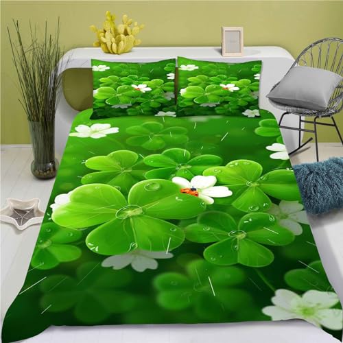 Goplnma Vierblättriges Kleeblatt Bettwäsche Süßer Sommer Microfibre Bettwäsche 135x200 Für Jugendliche, Cartoon Bettwäsche-Set 3D Drucken Bettbezug mit Reißverschluss (140 x 210 cm,1) von Goplnma